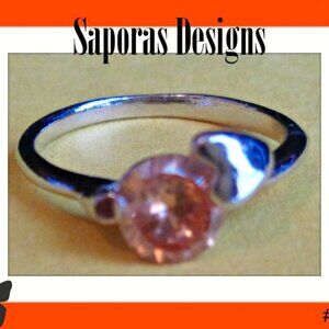 November Topaz Birthstone Theme Ring Silver Tone Size 6 With Heart Design